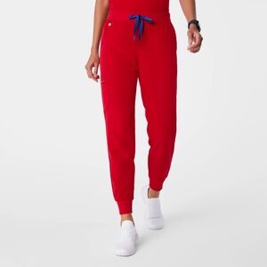 Figs Zamora Scrub Joggers in Red with Blue Drawstring